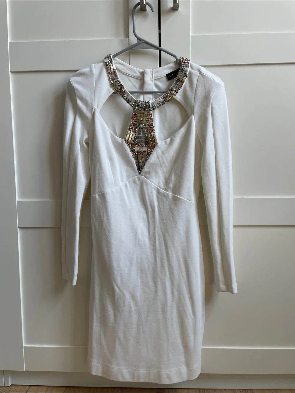 VENUS White Long-Sleeve Embellished Cutout Dress